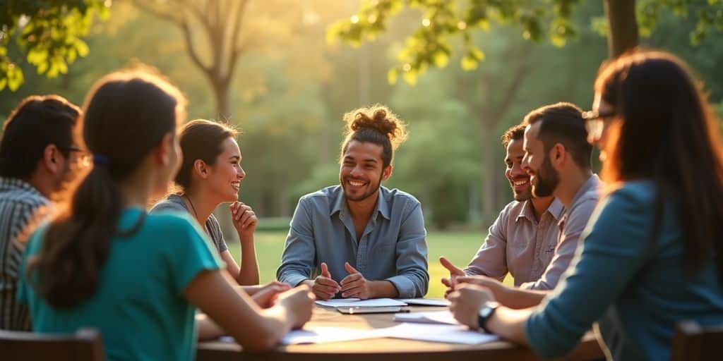 Diverse group participating in an outdoor coaching session.