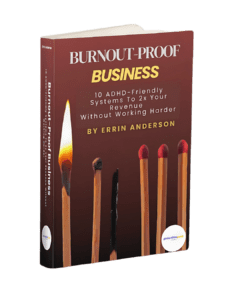 Burnout-Proof Business book cover with lit matches - ADHD business systems